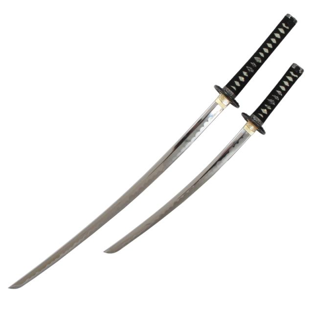 模造刀 石目シリーズ 黒石目 大小刀 刃紋入り刀身 メッキ合金[neu040set] 美術刀剣（代引き不可）_1