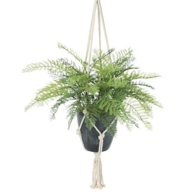 人工観葉植物 フェザーファン ハンキング ポット付き 高さ35（総全長75約）cm （P118-99548) （代引き不可） インテリアグリーン フェイクグリーン