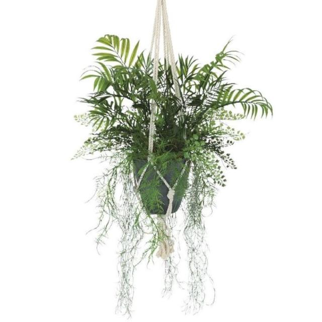 人工観葉植物 テーブルヤシ MIX ハンキング ポット付き 高さ35×長さ55（総全長約85）cm （P116-99549) （代引き不可） インテリアグリーン フェイクグリーン