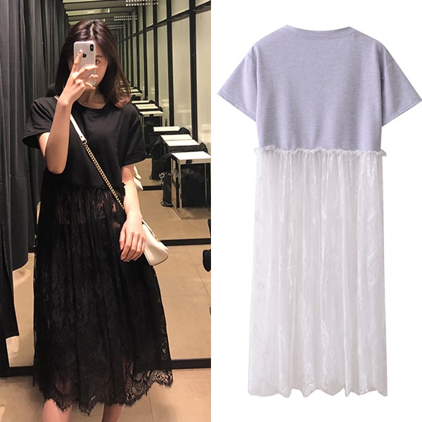 ワンピース レース 切り替え 半袖 ハイウエスト Tシャツ 刺繍 まつ毛 レース フェミニン ガーリー 大人 春 夏 フレア ボタニカルの通販はau Pay マーケット Vestito