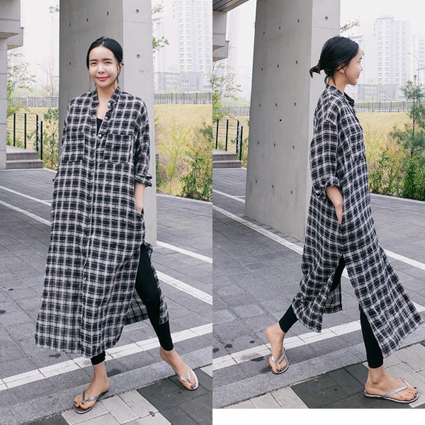 チェック シャツ ワンピース レディース ロングシャツ カジュアルワンピース チェック柄 黒 シャツ 長袖 春 夏 ワンピ スリット オーバーの通販はau Pay マーケット Vestito