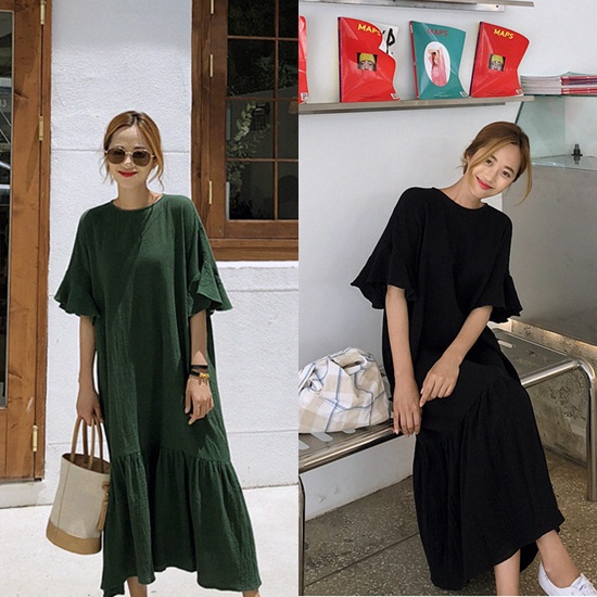 コットン ワンピース 夏服 レディース 韓国 ファッション カジュアル ロングワンピース 半袖 フレア 切り替え ゆったり オーバーサイズ の通販はau Pay マーケット Vestito