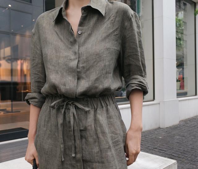 秋物 レディース ワンピース リネン ロングワンピース ナチュラルワンピース 長袖ワンピース ウエストマーク シャーリング シャツワンピの通販はau Pay マーケット Vestito