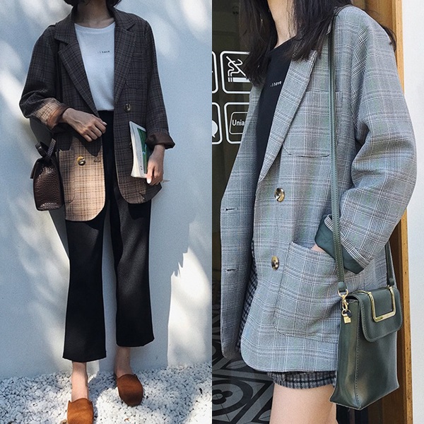 テーラードジャケット チェック ジャケット 春服 レディース 韓国 ファッション レディース チェック柄 ブラウン ジャケット 英国風 チェの通販はau Pay マーケット Vestito