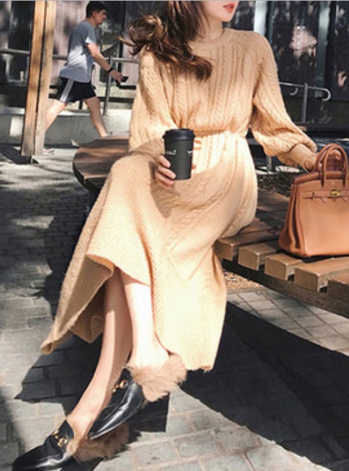ニットワンピース 韓国 ファッション レディース ウエストマーク ロングワンピース 秋冬 ブラウン ベージュ ニットワンピ ケーブルニットの通販はau Pay マーケット Vestito