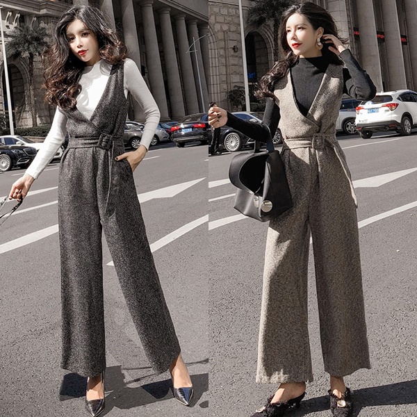 オールインワン サロペット パンツ レディース 冬服 韓国 ファッション レディース ハイネック トップス セットアップ ウエストベルト の通販はau Pay マーケット Vestito