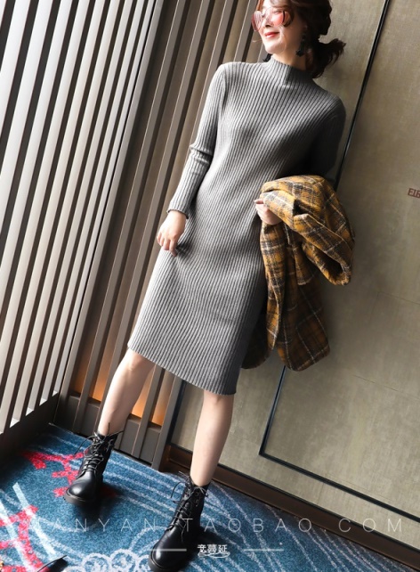 冬服 レディース ハイネック ニットワンピース 冬 韓国 ファッション レディース リブニットワンピース くすみピンク グレー ブラック ニの通販はau Pay マーケット Vestito