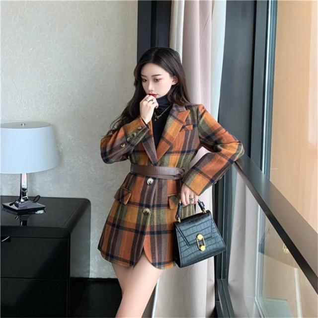 チェック ジャケット レディース 秋服 韓国 ファッション レディース ウエストマーク ベルト ジャケットコート 秋 ジャケット 秋コート の通販はau Pay マーケット Vestito