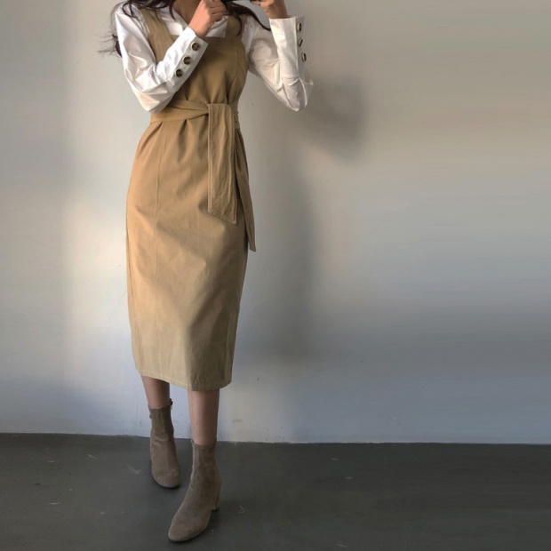 ジャンパースカート セットアップ 秋服 秋物 レディース ロング 白シャツ ウエストマーク ワンピース ２点セット 韓国 ファッション レデの通販はau Pay マーケット Vestito