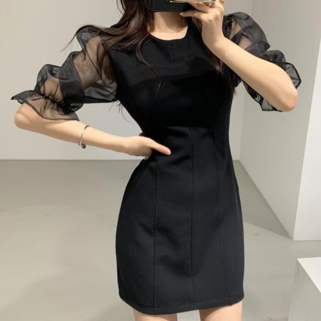 黒 ワンピース ミニ 韓国