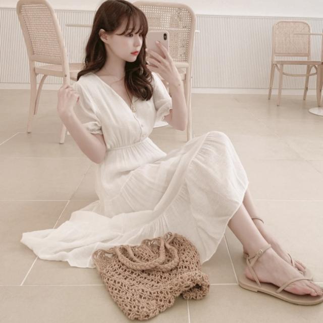 レディース ワンピース 春夏 Vネック ボタン ロングワンピース 韓国 ファッション 夏服 レディース ティアードワンピース 半袖 ウエストの通販はau Pay マーケット Vestito