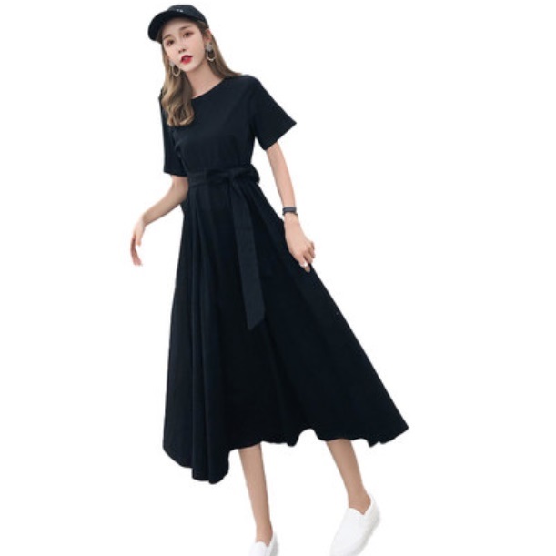 夏ワンピース 半袖 ロングワンピース 韓国 ファッション 夏服 レディース フレア Aライン ウエストマーク ロングワンピ Tシャツワンピーの通販はau Pay マーケット Vestito