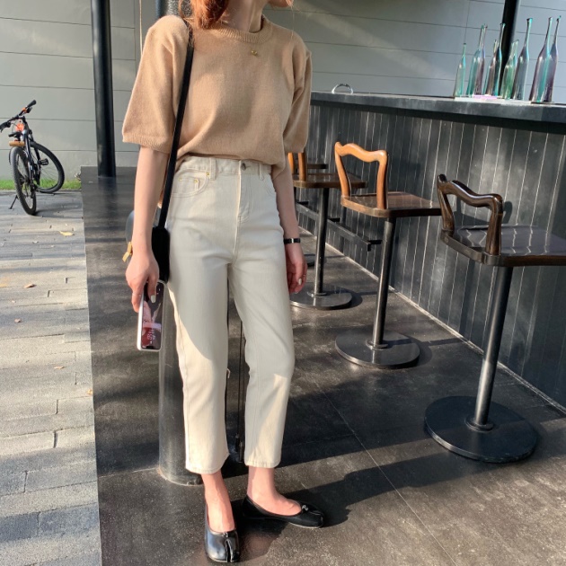 ホワイトデニム レディース 白 パンツ 韓国 ファッション レディース アンクル パンツ ストレッチ クロップド ハイウエスト きれいめ テの通販はau Pay マーケット Vestito