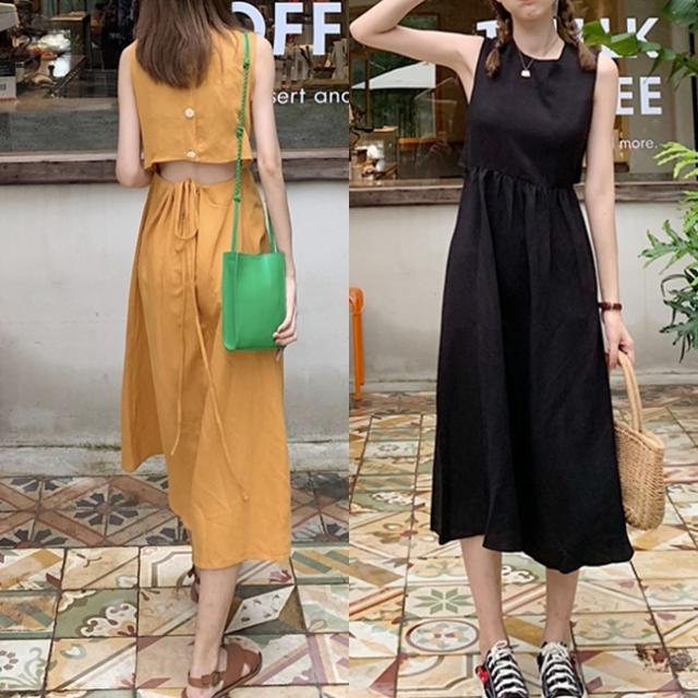 ワンピース ノースリーブ 韓国 ファッション レディース 夏 ロングワンピース 背中あき ワンピース ウエストマーク 可愛い ロングワンピ の通販はau Pay マーケット Vestito