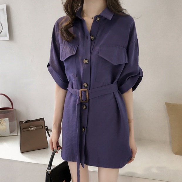 ウエストマーク シャツワンピース 韓国 ファッション レディース 夏 ワンピ チュニック ワンピースロールアップ ウエストベルト ミニワンの通販はau Pay マーケット Vestito