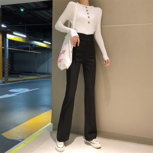 フレアパンツ 夏服 レディース ハイウエスト ボタン 脚長 パンツ 韓国 ファッション レディース きれいめパンツ スタイルアップ ワイドパの通販はau Pay マーケット Vestito