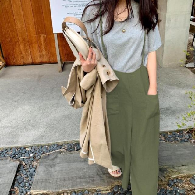 サロペット パンツ レディース リネン ワイドパンツ 夏服 韓国 ファッション レディース カーキ 白 黒 オールインワン フレアワイドパンの通販はau Pay マーケット Vestito
