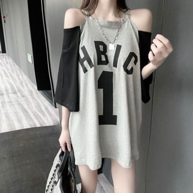 ロゴｔシャツ レディース オフショルダー 夏服 レディース トップス 韓国 ファッション レディース ストリート ラグランｔシャツ ビッグの通販はau Pay マーケット Vestito