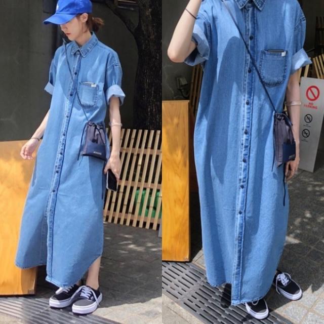 デニム ワンピース ロング シャツワンピース 韓国 ファッション レディース ゆったり オーバーサイズ マキシワンピース おしゃれ 大人可の通販はau Pay マーケット Vestito