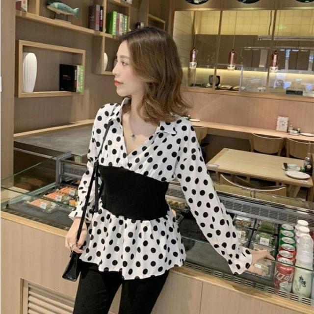ドット ブラウス レディース 韓国 ファッション レディース 水玉ブラウス 秋服 レディース レイヤード トップス ぺプラム ブラウス 大人の通販はau Pay マーケット Vestito