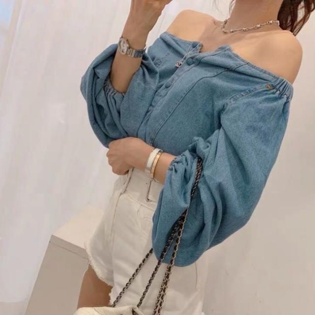 デニム オフショル シャツ 夏 秋 レディース 韓国 ファッション レディース オフショルダー デニムシャツ 秋服 レディース トップス バルの通販はau Pay マーケット Vestito