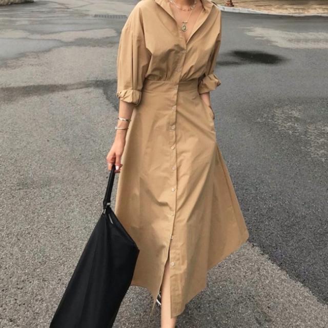 シャツワンピース 大人可愛い 秋服 レディース 上品 ロングワンピース 韓国 ファッション レディース バルーン袖 ワンピ ハイウエスト フの通販はau Pay マーケット Vestito