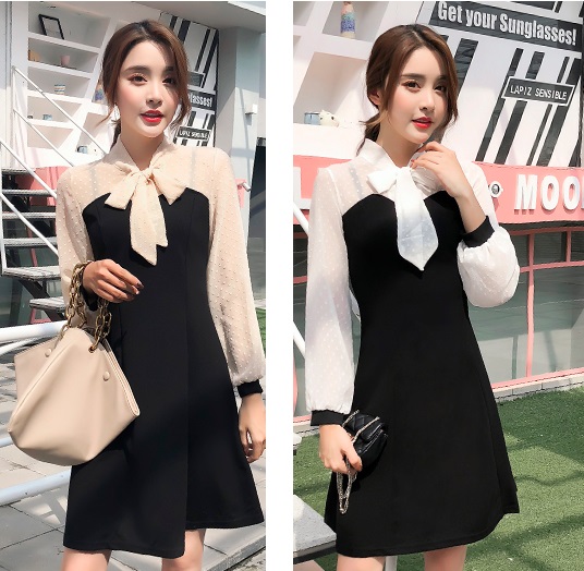 切り替え ワンピース シースルー 韓国 ファッション レディース 春夏 ドレス ワンピース 異素材 リボン ドット柄 お呼ばれ ワンピース パの通販はau Pay マーケット Vestito