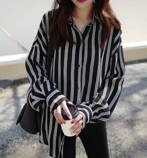 ストライプ シャツ レディース 長袖 オーバーサイズ ブラウス 春 ブラウス 大きいサイズ ビッグシャツ ドロップショルダー 春コーデ カジの通販はau Pay マーケット Vestito