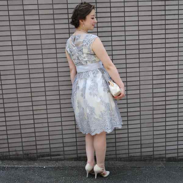 ドリードール（Dorry Doll）/【大きいサイズ】Mint Souffle 花柄刺繍入りサッシュベルト付きチュールレースドレス