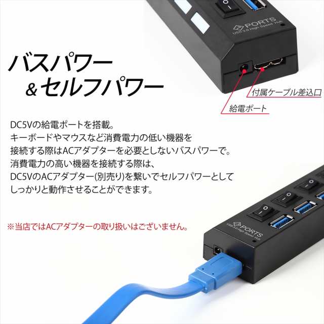 送料無料】USBハブ 3.0 7ポート スイッチ付き バスパワー USB