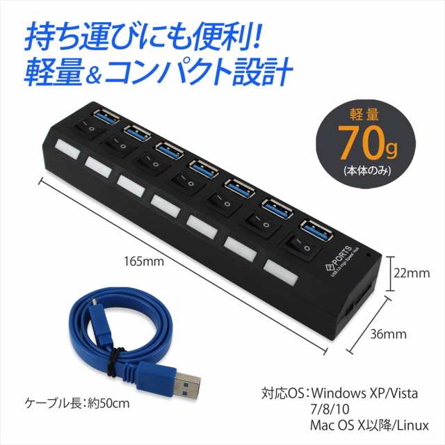 送料無料】USBハブ 3.0 7ポート スイッチ付き バスパワー USB 