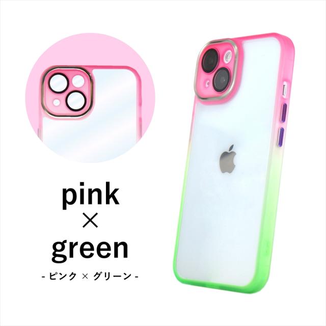 iPhone 14 Plus用ケース リング クリアグラデーション緑 ピンク iPhone 14 ケース 可愛い 韓国 iPhone14Pro クリア
