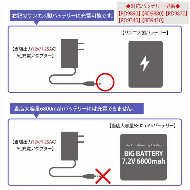 ファン付き作業服 サンエス製バッテリー対応 AC充電アダプター RD9345