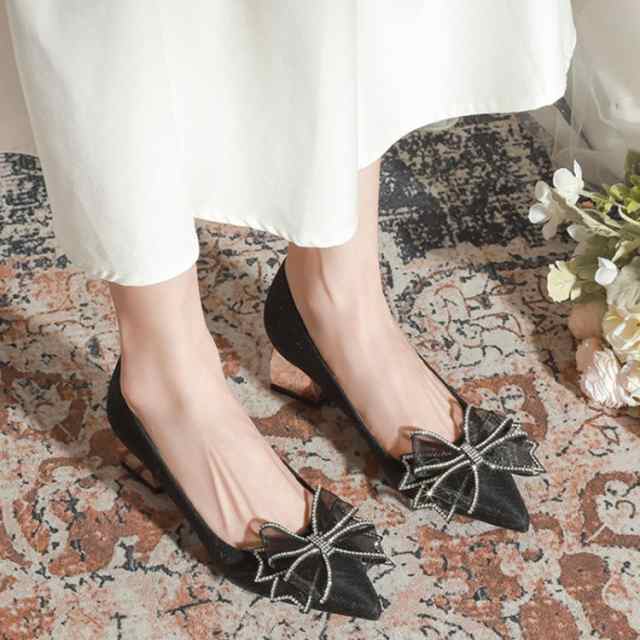 レディースパンプス ポインテッド パンプス 5cmヒール 婦人靴 シューズ 太めヒール セレモニー 結婚式 パーティー 女性 美脚 レディース フォーマルシューズ 蝶結び 柔らかい 靴 春夏 歩きやすい 走れる JITIFAの通販は