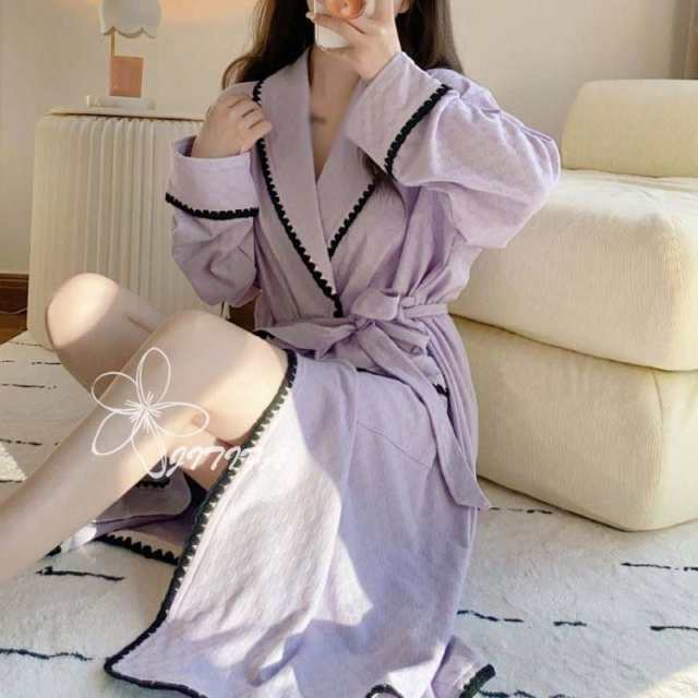Amazon.co.jp: バスローブ女性かわいいナイトガウンバスローブ