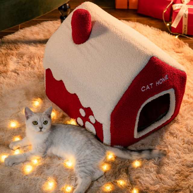 ペットベッド ドーム型 ペットハウス 犬猫用 室内用 オールシーズン ふわふわ クッション付き 犬小屋 屋根付き 猫 テント おしゃれ 洗える 折りたたみ可 寝床 冷暖房 ホットカーペット対応 ペット用品 小 中型犬用 ベッド JITIFAの通販は