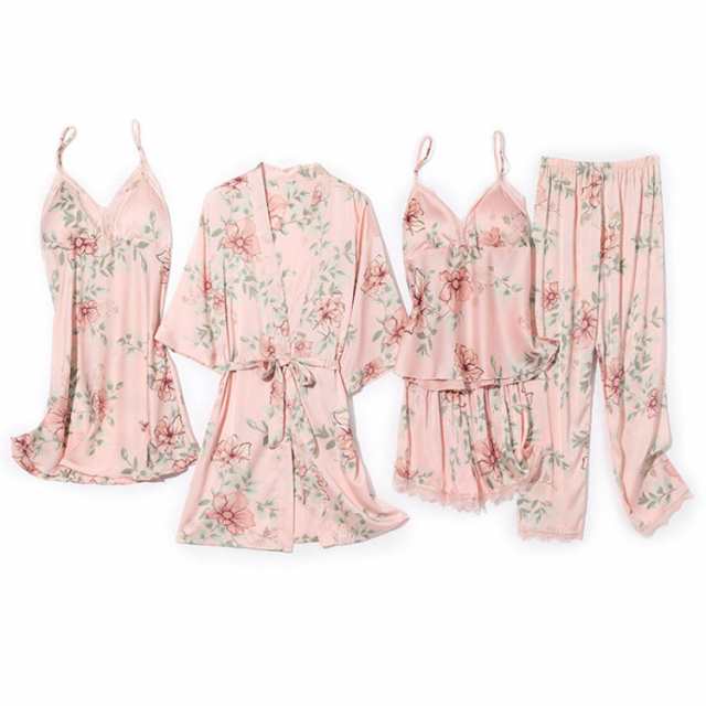 パジャマセット レディース パジャマ 薔薇柄 キャミソール ショートパンツ ナイトガウン ロングパンツ 夏用 セクシー セットアップ 5点セット ゆったり ルームウェア ルームワンピース 部屋着 寝巻き 柔らかい 魅力 おしゃれ 春 夏 秋 JITIFA