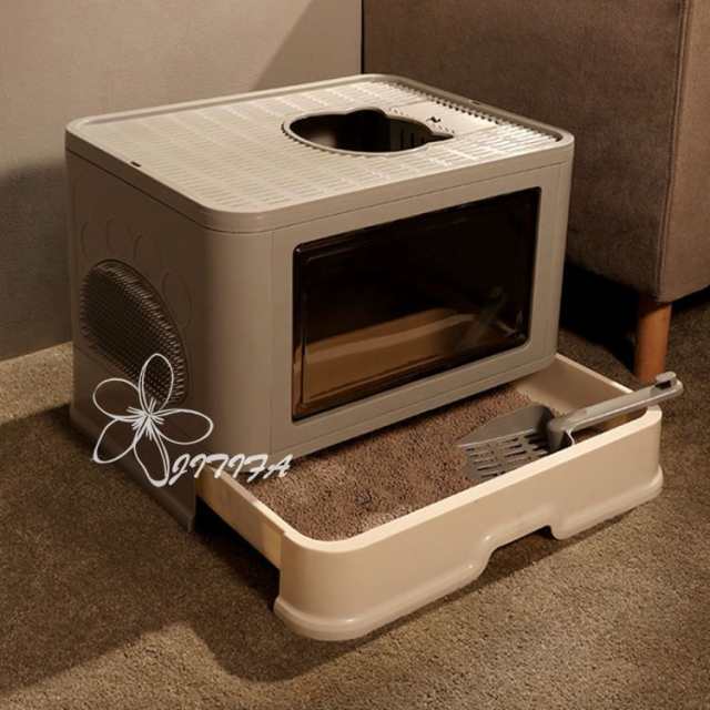 猫 トイレ 大容量 掃除簡単 脱臭抗菌 組み立てしやすい おしゃれ 猫用トイレ本体 ネコトイレ 大容量 大型 砂の飛び散ら防止 掃除簡単 脱臭抗菌 組み立てしやすい 引き出し付き おしゃれ 49*38*37cm シンプル 飛び散り防止 脱臭ワイド JITIFAの通販は