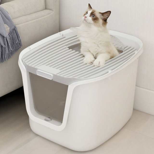 猫トイレ 匂い対策 おしゃれ 収納 大型 猫 ペット用品 猫 トイレ スコップ付 上から猫トイレ ワイドサイズ 清潔 大型猫 耐久性 2WAY出入り方法 ニオイの広がり防止 砂の飛び散り防止 猫用品 掃除 簡単 全密閉式カバー付き 大型 猫用 トイレ JITIFAの通販は