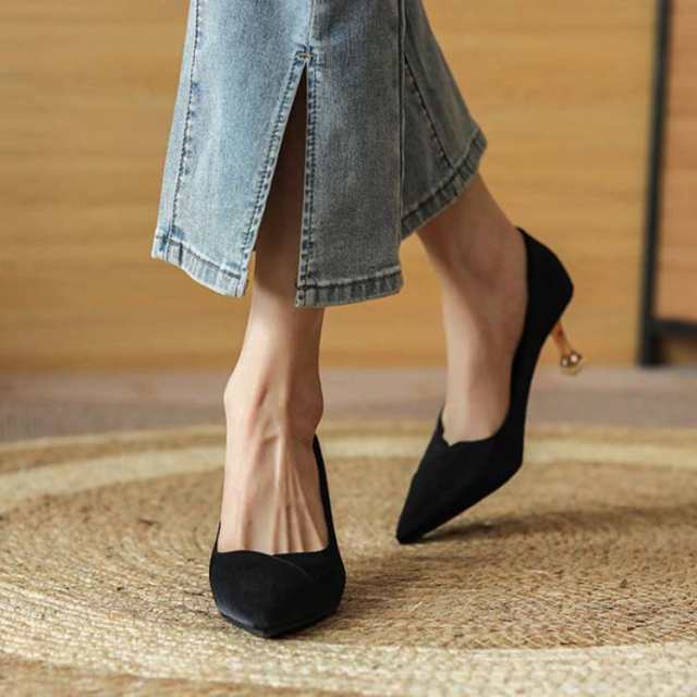 ハイヒール パンプス レディース 痛くない ポインテッド ポインテッドトゥ 美脚 ハイヒール ピンヒール 太ヒール スエード レディース 通勤 仕事 フォーマル キャバ 結婚式 痛くない パーティー ドレス ピンヒール 細身ヒール JITIFAの通販は