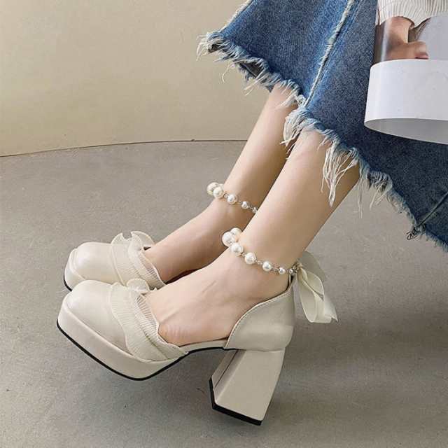 パンプス レディース 痛くない ストラップパンプス 8cm コスプレシューズ 黒 白 おしゃれ きれいめ 通勤 美脚 脚長 チャンキーヒール 太ヒール セパレート スクエアトゥ サンダル オフィス 結婚式 パーティー 厚底 JITIFAの通販は