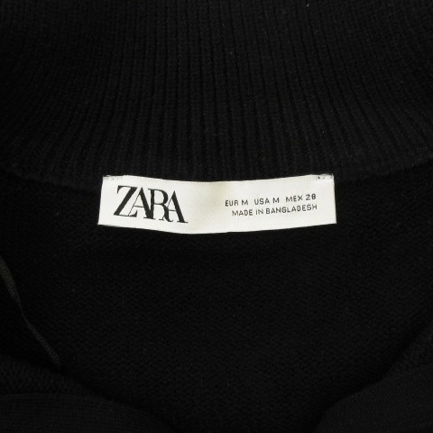 中古】ザラ ZARA 良品 セーター ニット 長袖 ハーフジップ ボーダー 黒