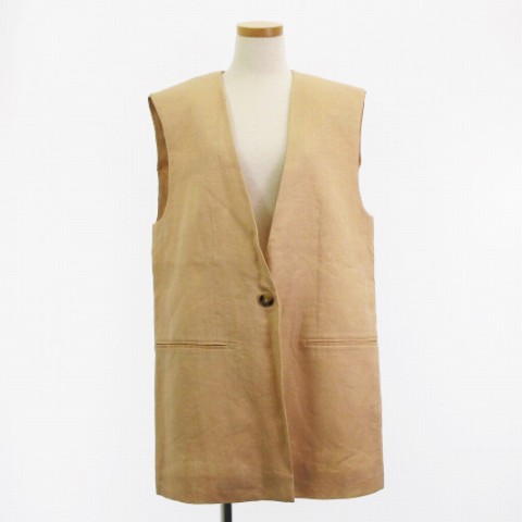 中古】未使用品 ザラ ZARA タグ付き LINEN LONG WAISTCOAT ベスト ジレ