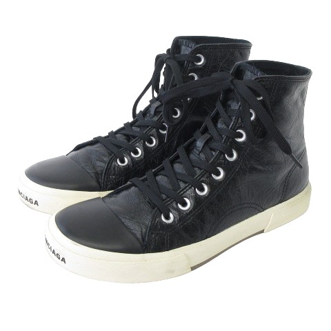 【中古】バレンシアガ BALENCIAGA 688752 PARIS HIGH TOP ハイトップ スニーカー シューズ ラムレザー 黒 ブラック 41