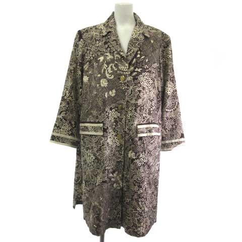 【中古】レオナール  FASHION スプリングコート ジャケット ウール シルク 花柄 総柄 金釦 茶 9Rの通販は
