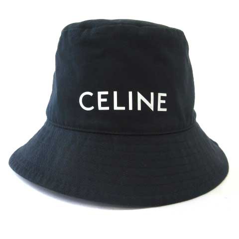 【中古】セリーヌ CELINE 2AU5B968P バケットハット コットン 帽子 プリント ブラック 黒 M メンズ レディース