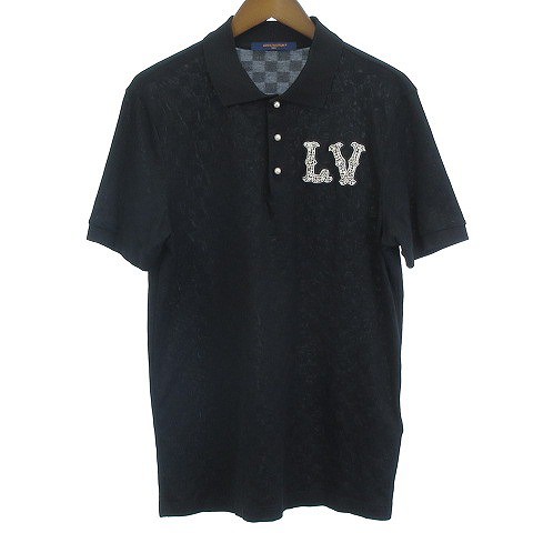 【中古】ルイヴィトン LOUIS VUITTON 24SS 美品 RM241 LVパッチ ビジュー ポロシャツ ダミエ 半袖 ブラック L