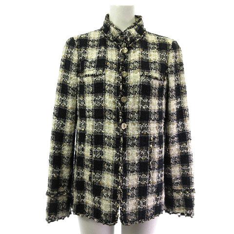 【中古】シャネル CHANEL ツイードジャケット ココマーク チェック P28183V18241 ブラック 黒 36 ☆AA★ レディースの通販は 49,680円