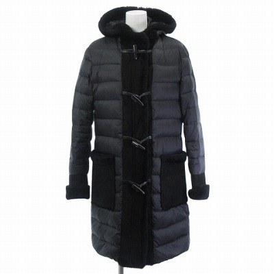 【中古】エンメティ EMMETI ダウンコート ダッフルコート ムートンレザー 切替 黒 ブラック 42 M位 レディース