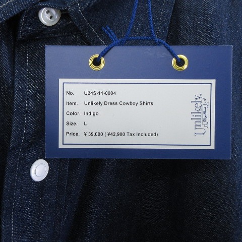 【中古】アンライクリーUnlikely デニムシャツ ドレスカウボーイシャツ 長袖 インディゴブルー L メンズの通販は